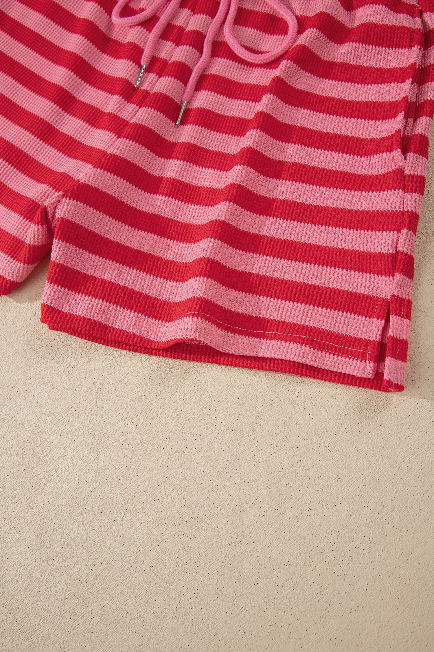 Green Stripe Puff Short Sleeve T Shirt Matching Shorts Set