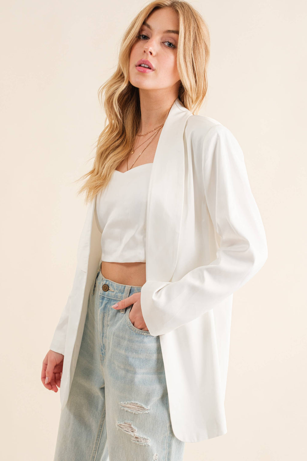 Satin Sweetheart Tube Top with  Blazer Set