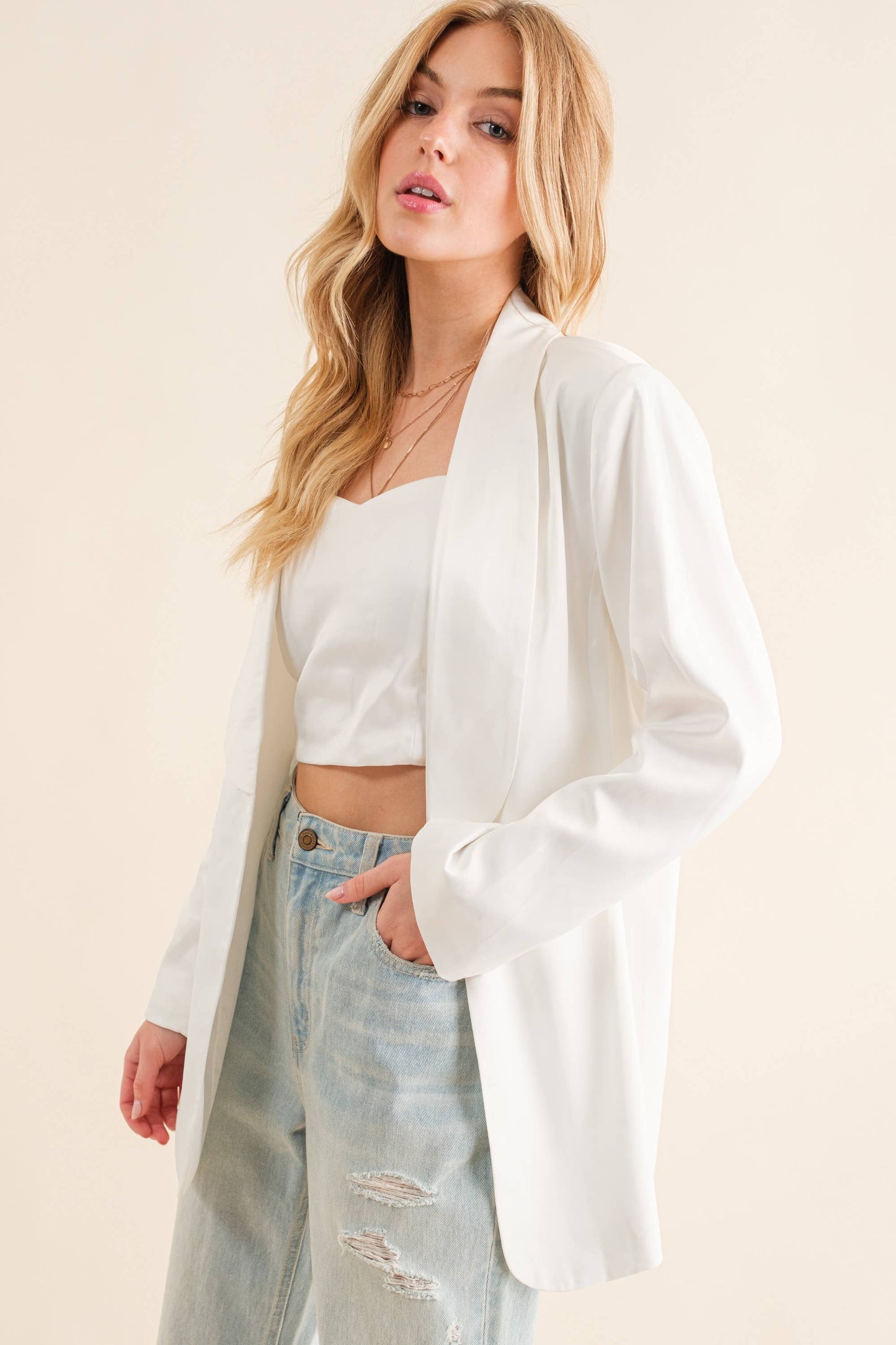 Satin Sweetheart Tube Top with  Blazer Set