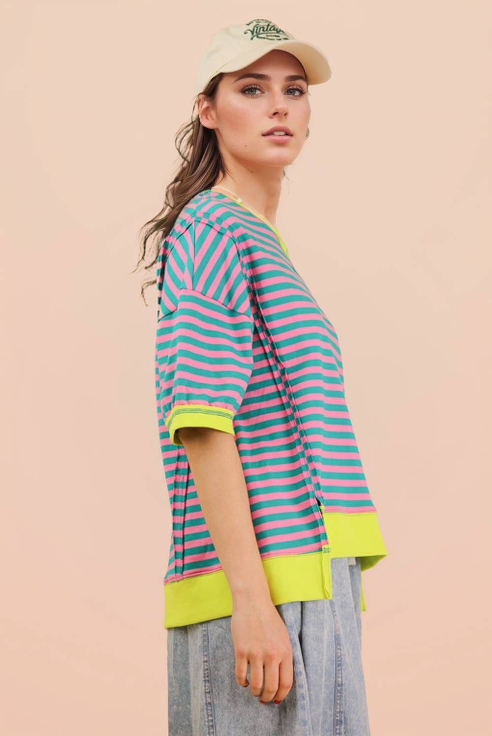 NT12481-Oversized Stripe Casual Knit Top