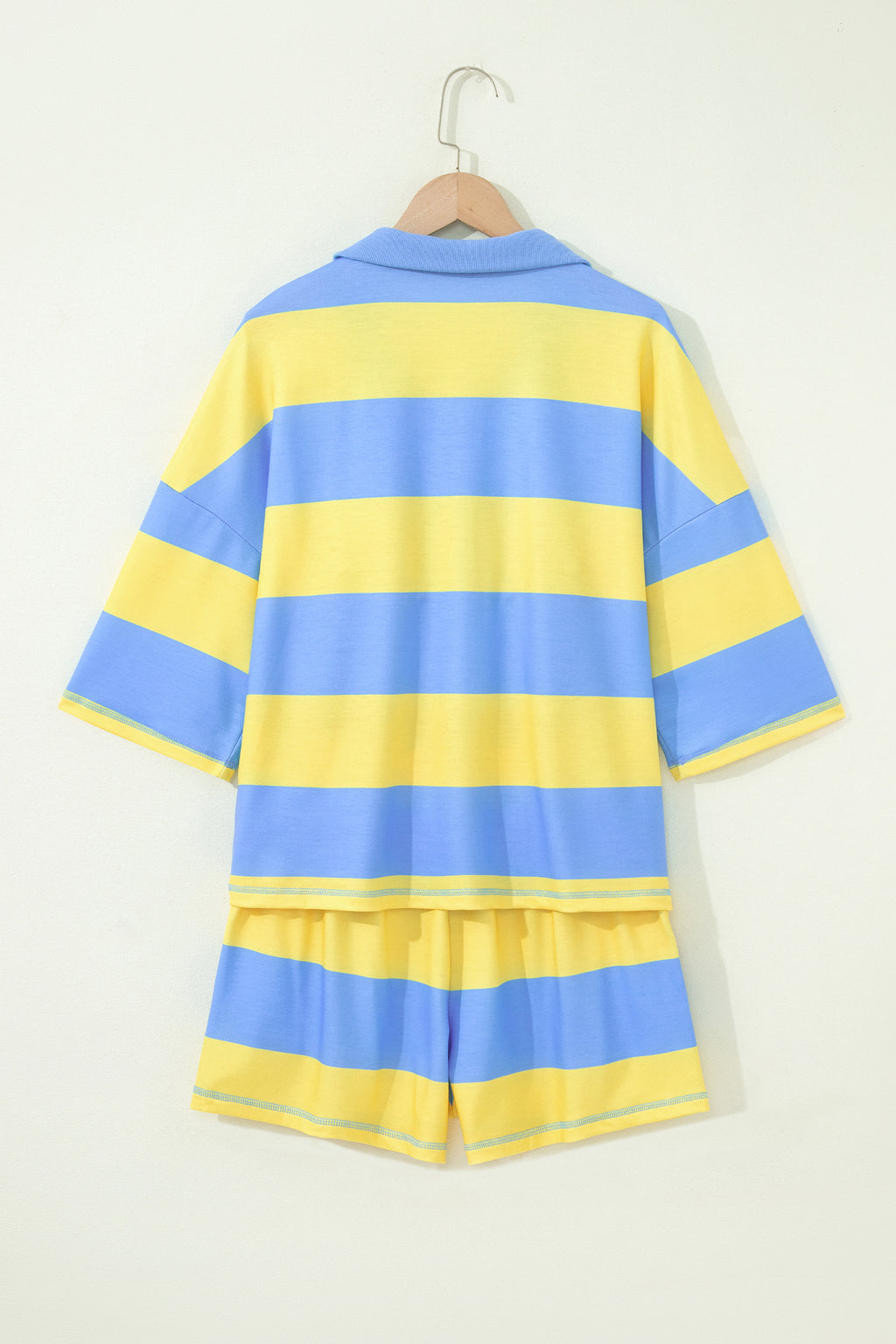 Pink Seam Detail Half Zip Tee Casual Shorts 2pcs Set