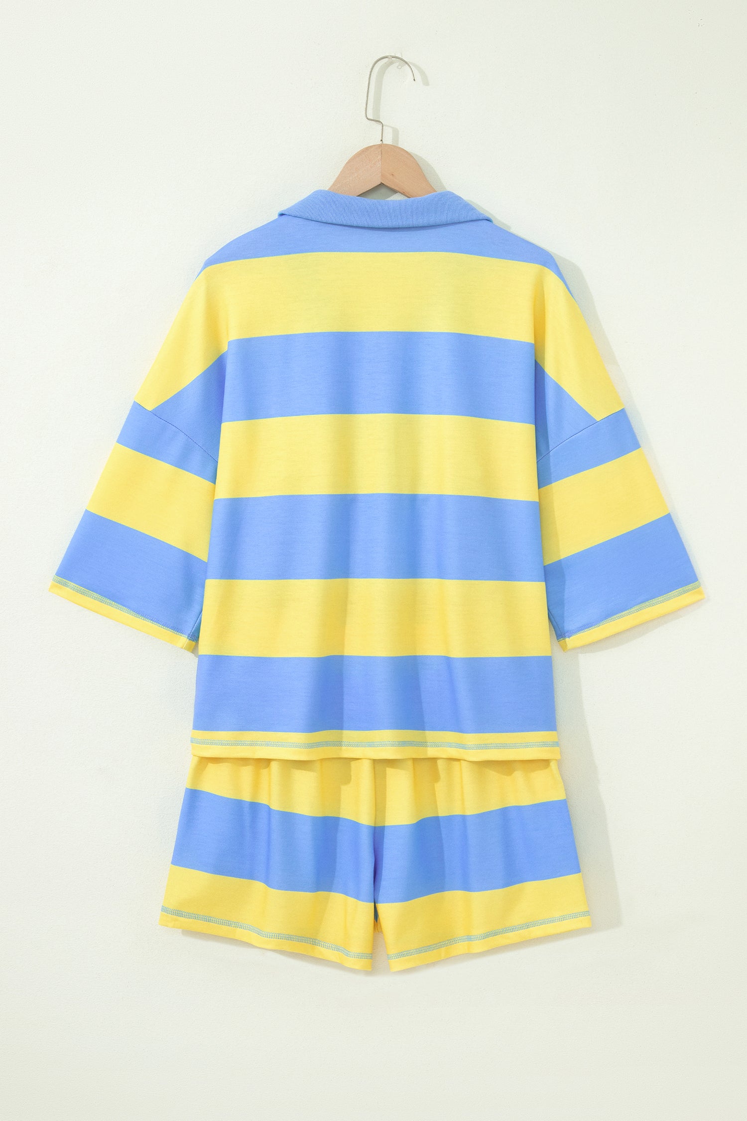 Pink Seam Detail Half Zip Tee Casual Shorts 2pcs Set