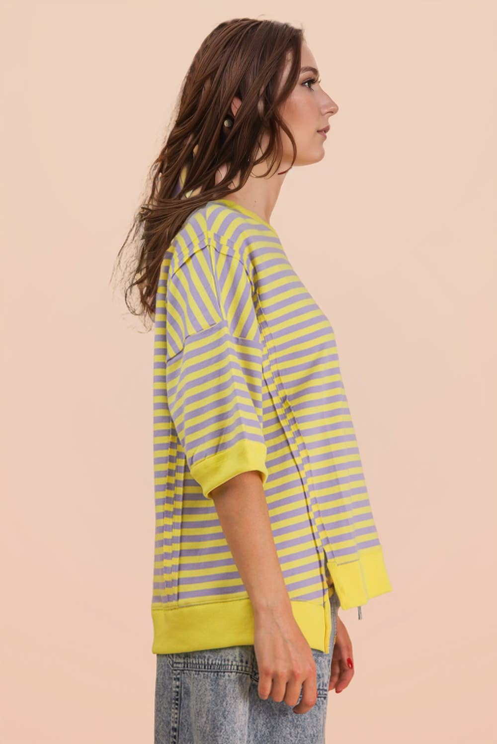 NT12481-Oversized Stripe Casual Knit Top