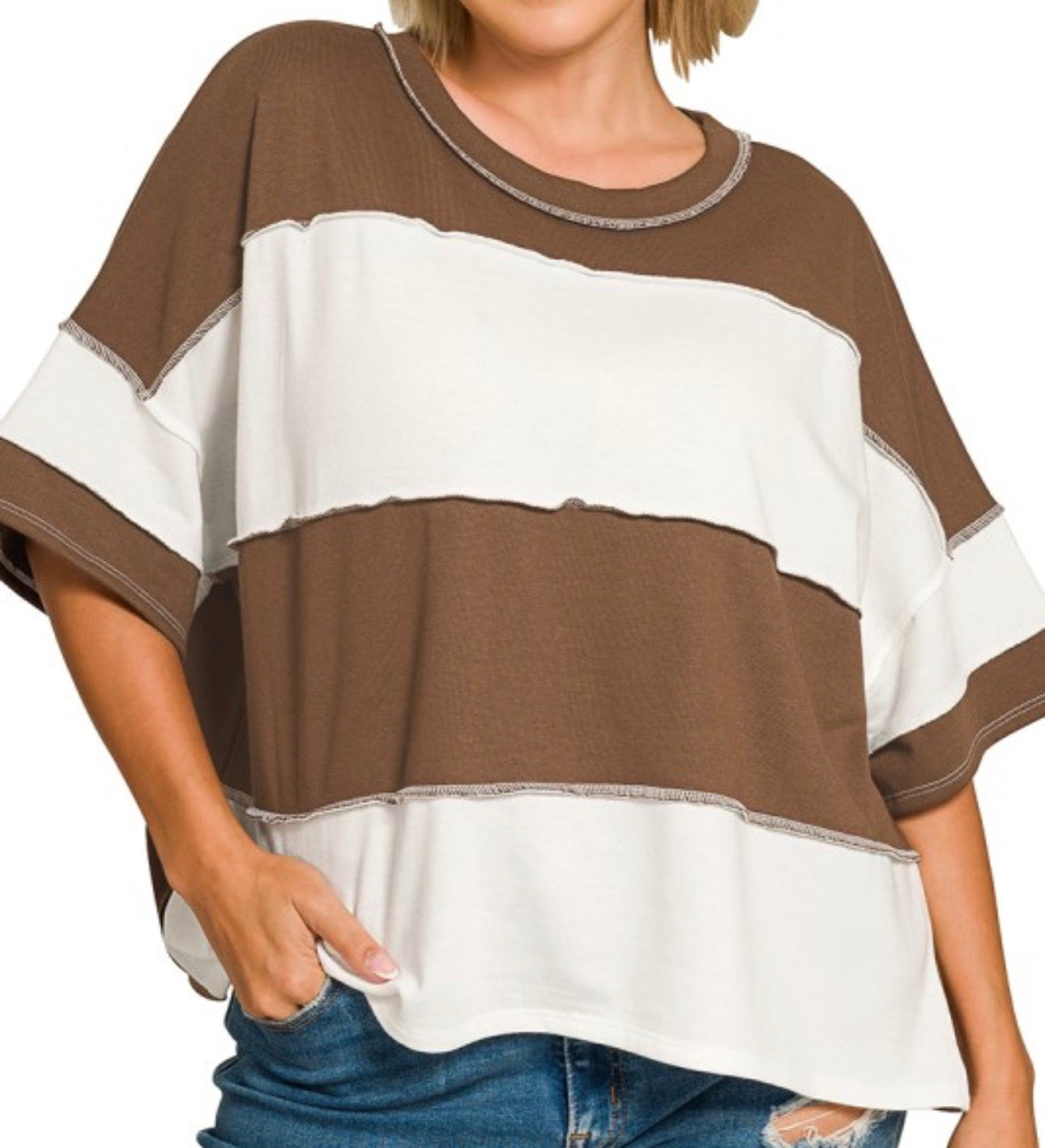 Plus French Terry Color Block Top