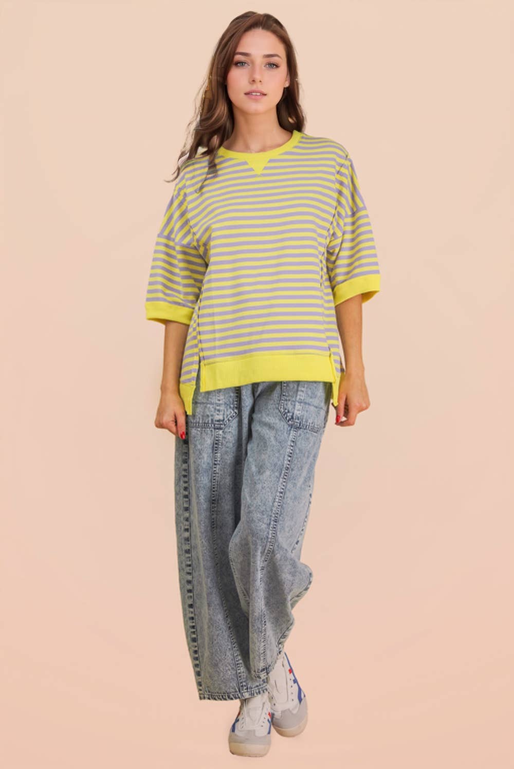 NT12481-Oversized Stripe Casual Knit Top