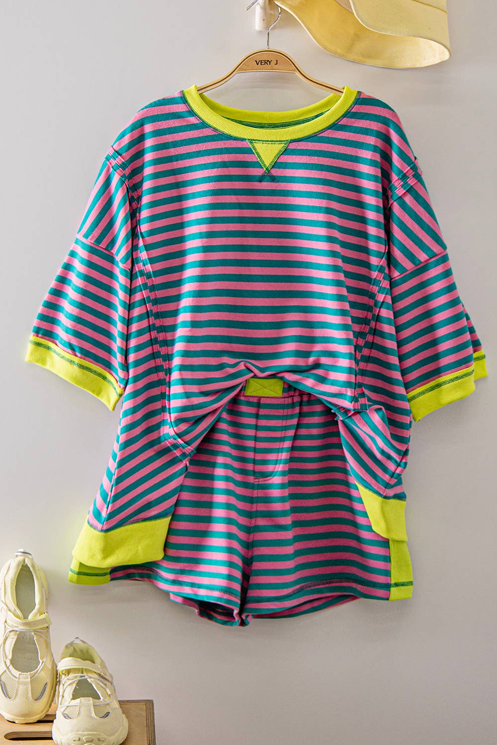NP71057-Striped Color Block Lounge Shorts