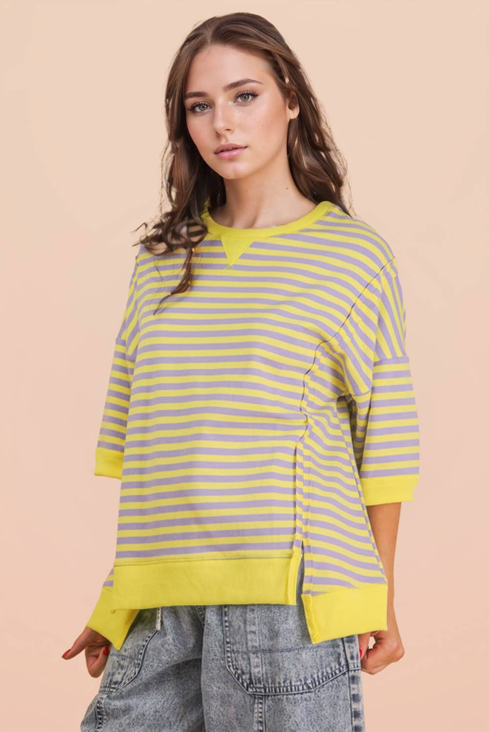 NT12481-Oversized Stripe Casual Knit Top