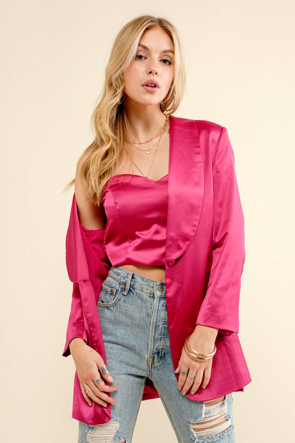 Satin Sweetheart Tube Top with  Blazer Set