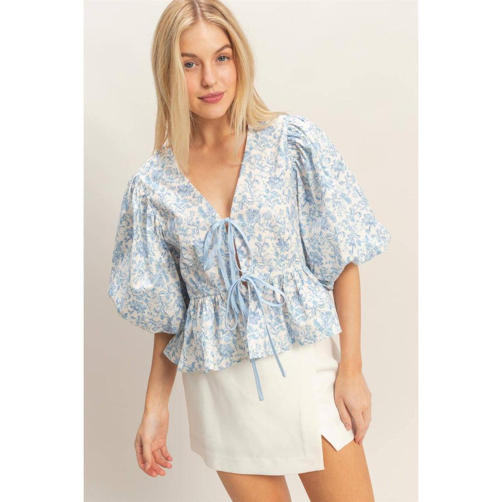 Floral Tie-Front Peplum Top