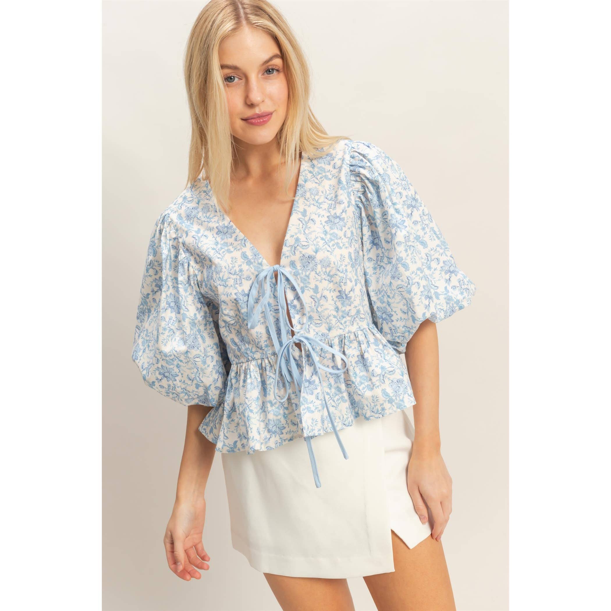 Floral Tie-Front Peplum Top