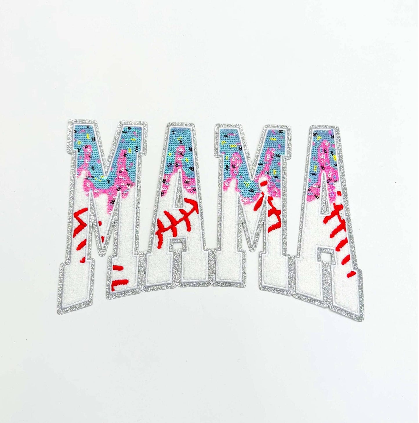 Mama Baseball Drip Ice Cream Sequin Chenille Patch - Large