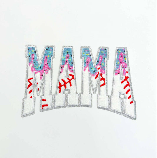Mama Baseball Drip Ice Cream Sequin Chenille Patch - Large