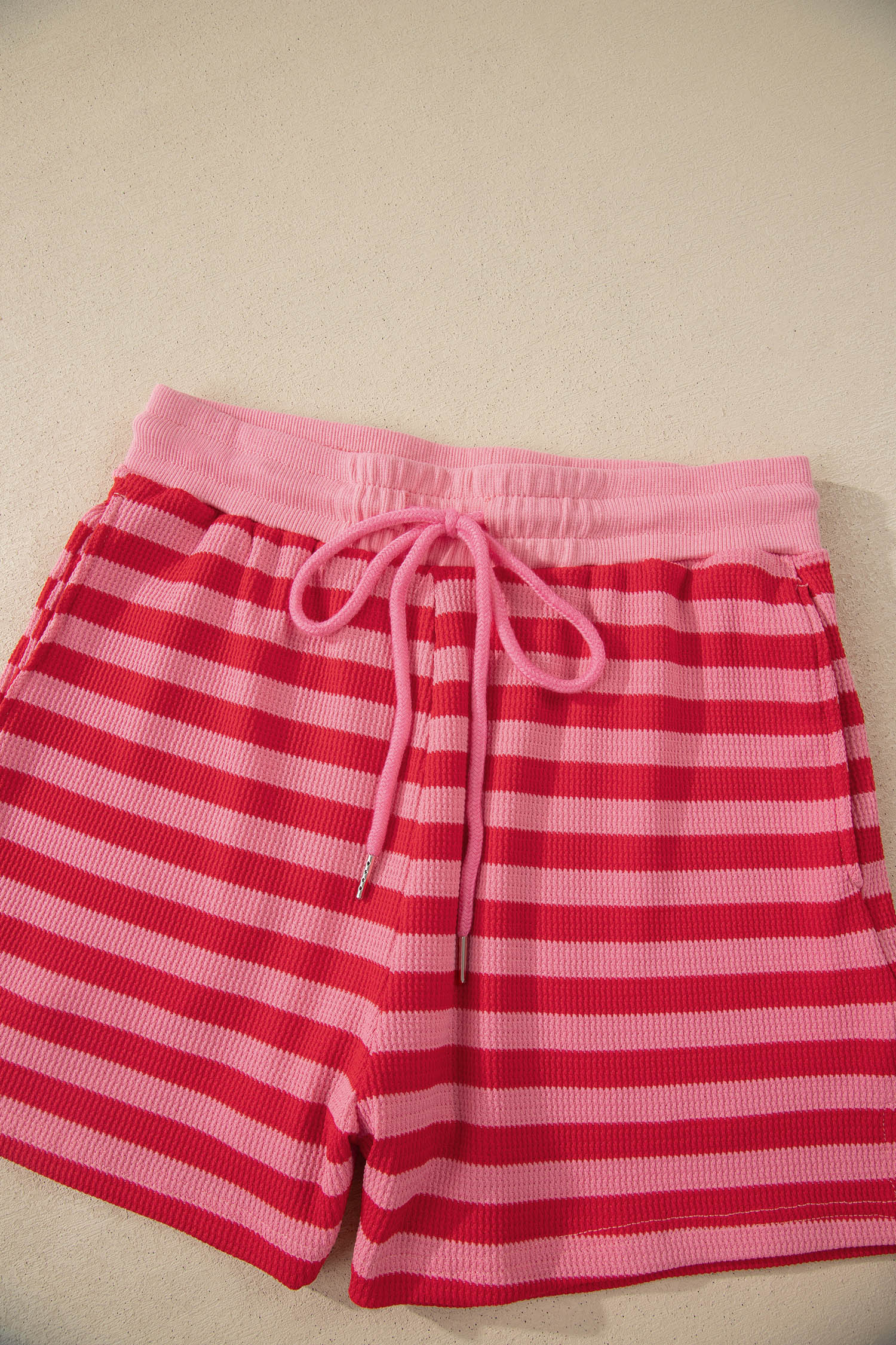 Green Stripe Puff Short Sleeve T Shirt Matching Shorts Set