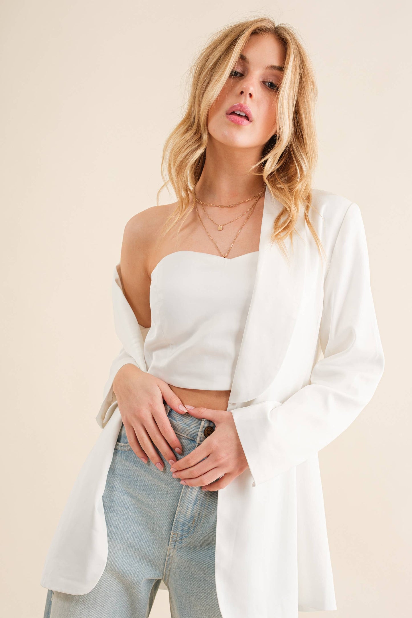 Satin Sweetheart Tube Top with  Blazer Set