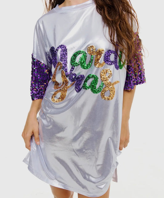 Mardi Gras Sequin Metallic T-Shirt Dress