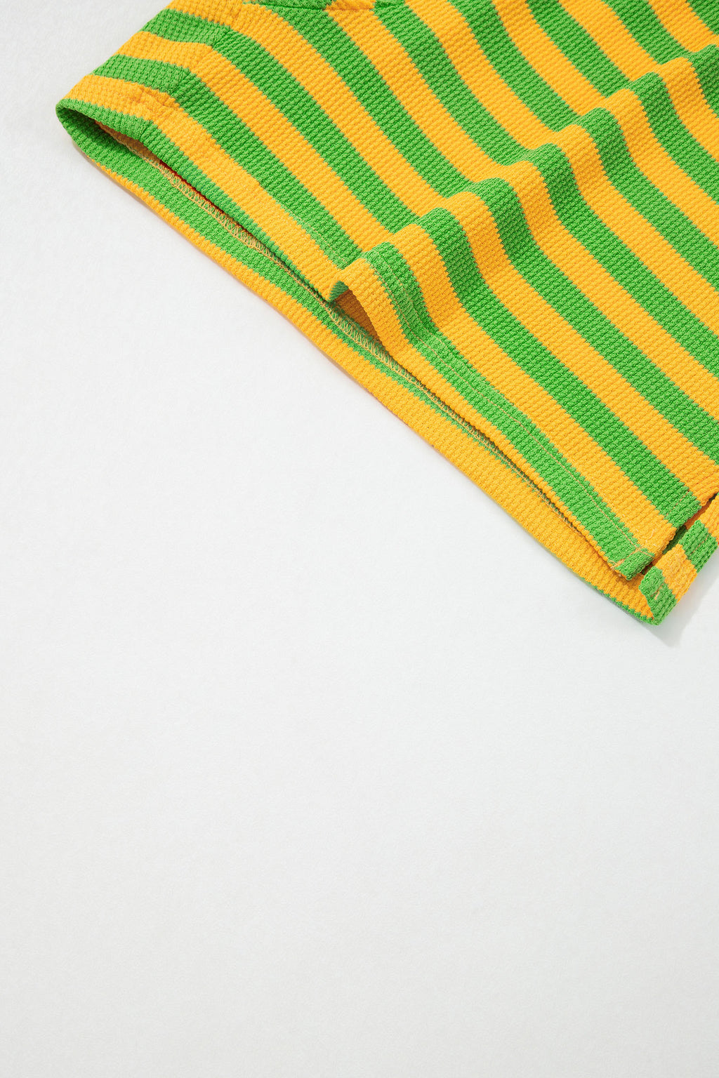Green Stripe Puff Short Sleeve T Shirt Matching Shorts Set