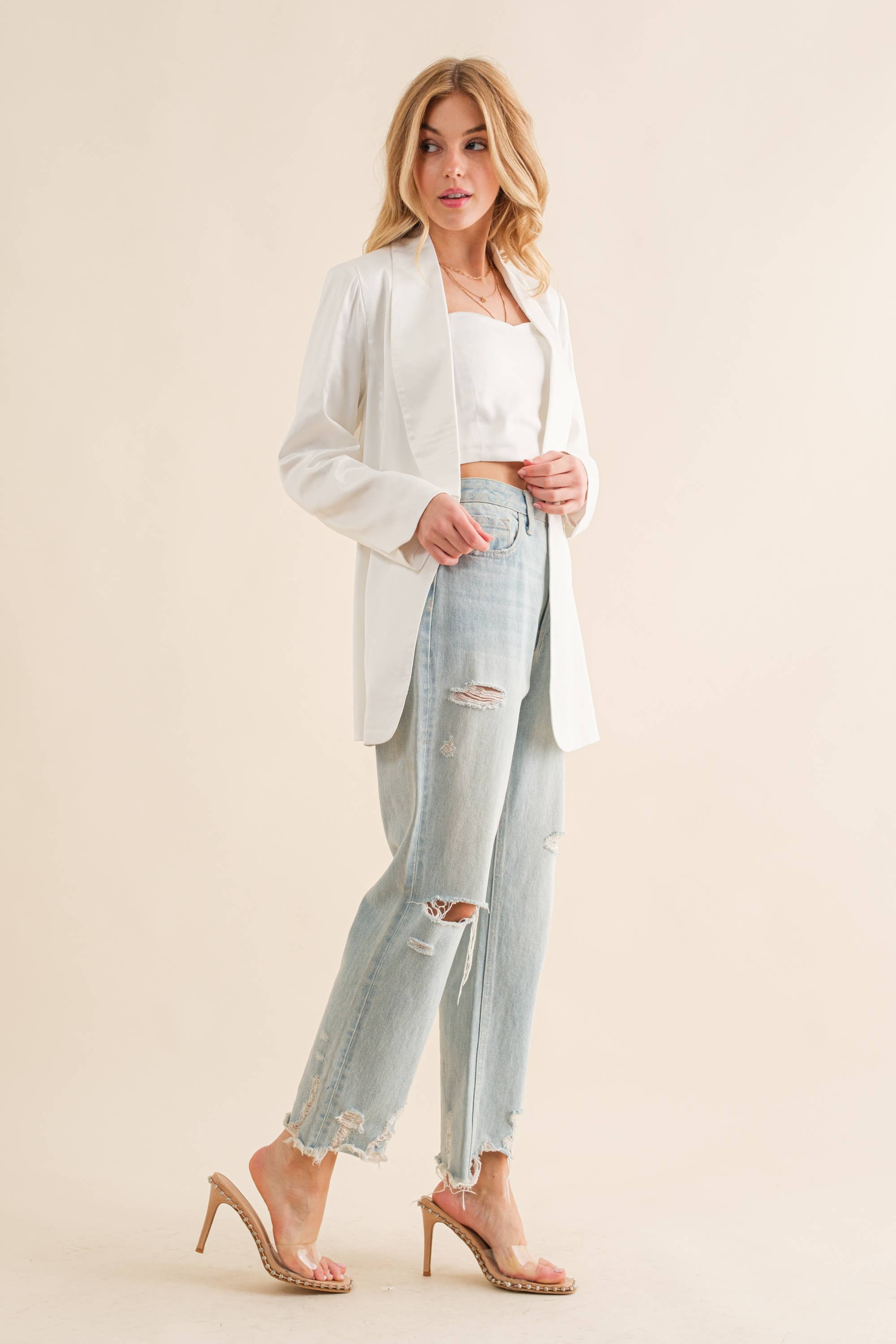 Satin Sweetheart Tube Top with  Blazer Set