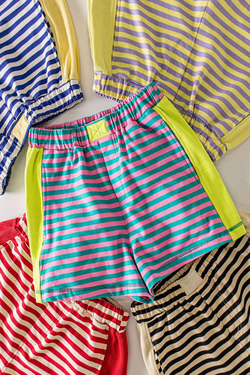 NP71057-Striped Color Block Lounge Shorts