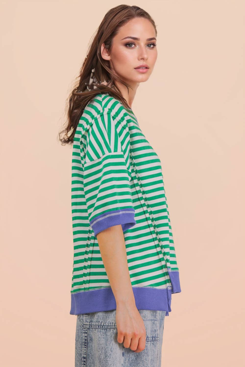 NT12481-Oversized Stripe Casual Knit Top