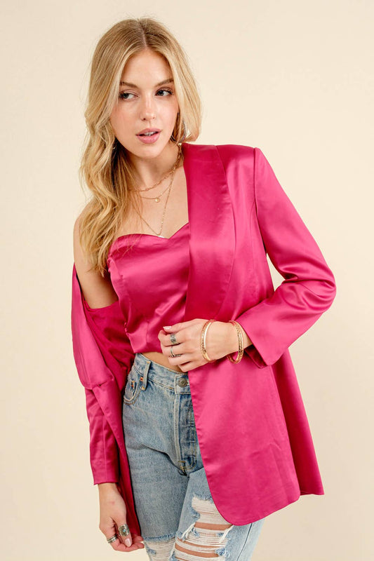 Satin Sweetheart Tube Top with  Blazer Set