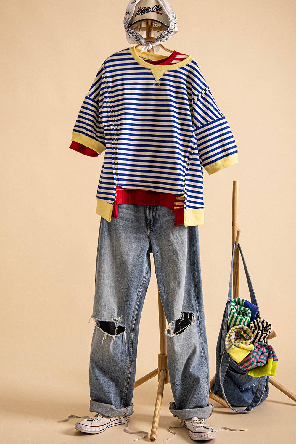 NT12481-Oversized Stripe Casual Knit Top