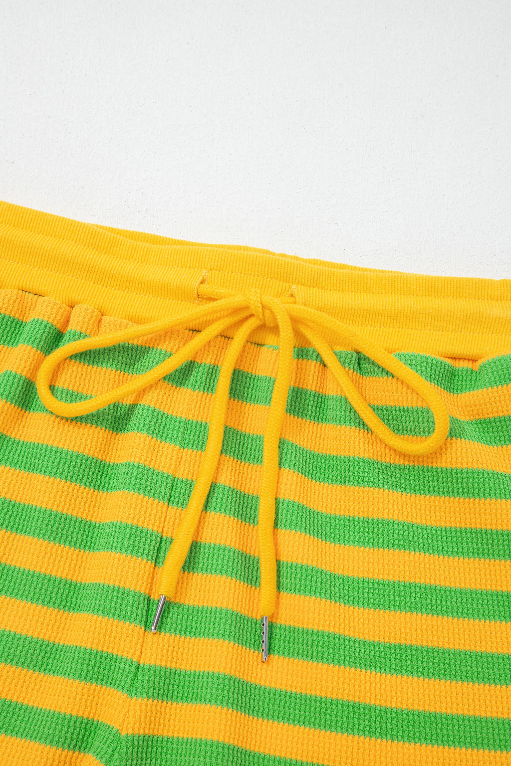 Green Stripe Puff Short Sleeve T Shirt Matching Shorts Set