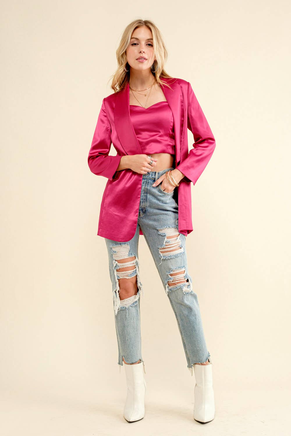 Satin Sweetheart Tube Top with  Blazer Set