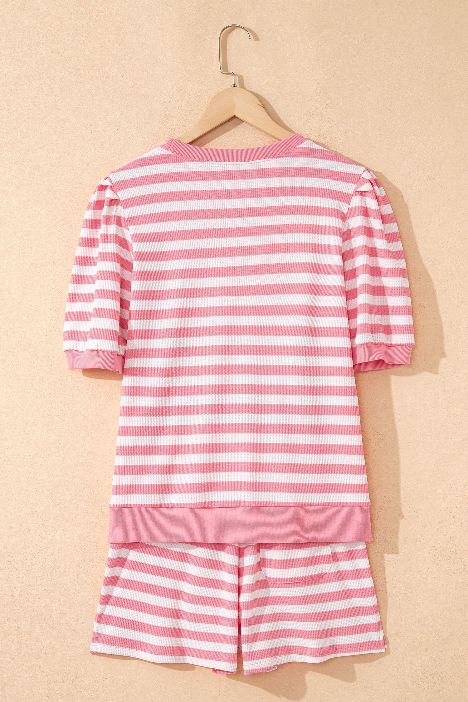 Green Stripe Puff Short Sleeve T Shirt Matching Shorts Set