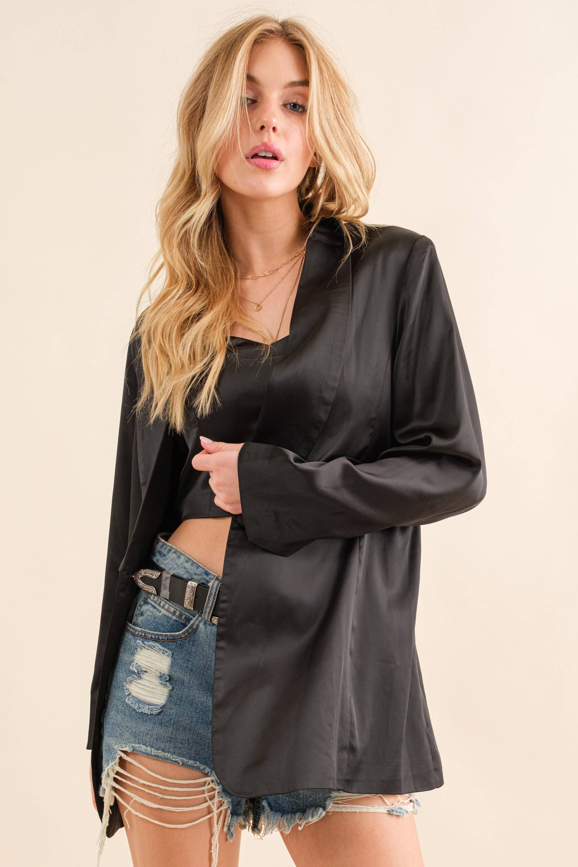 Satin Sweetheart Tube Top with  Blazer Set