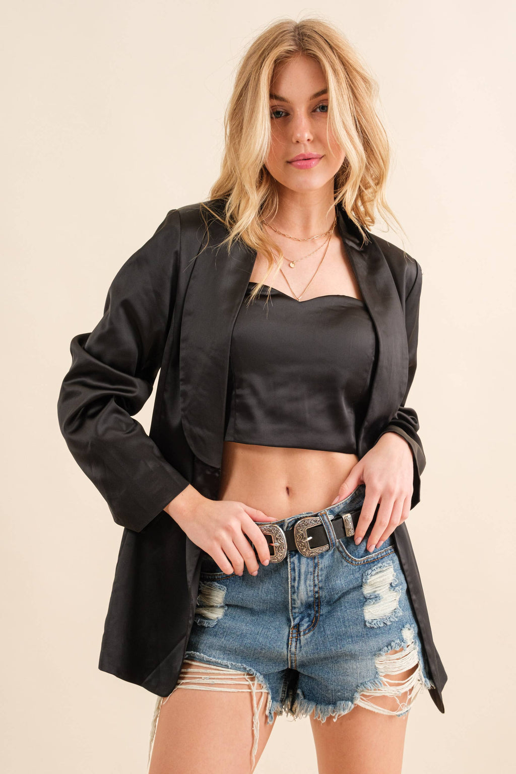 Satin Sweetheart Tube Top with  Blazer Set