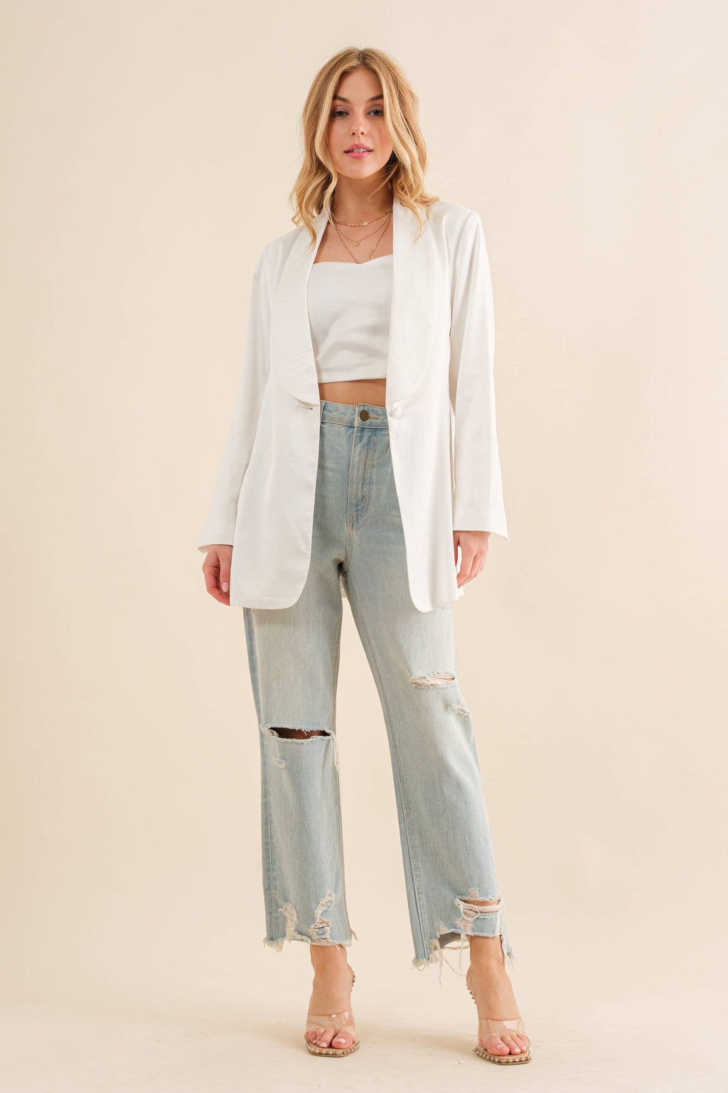 Satin Sweetheart Tube Top with  Blazer Set