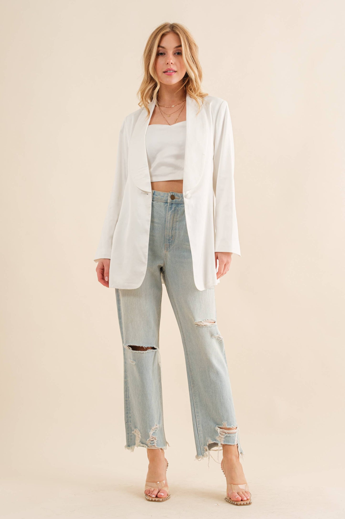 Satin Sweetheart Tube Top with  Blazer Set