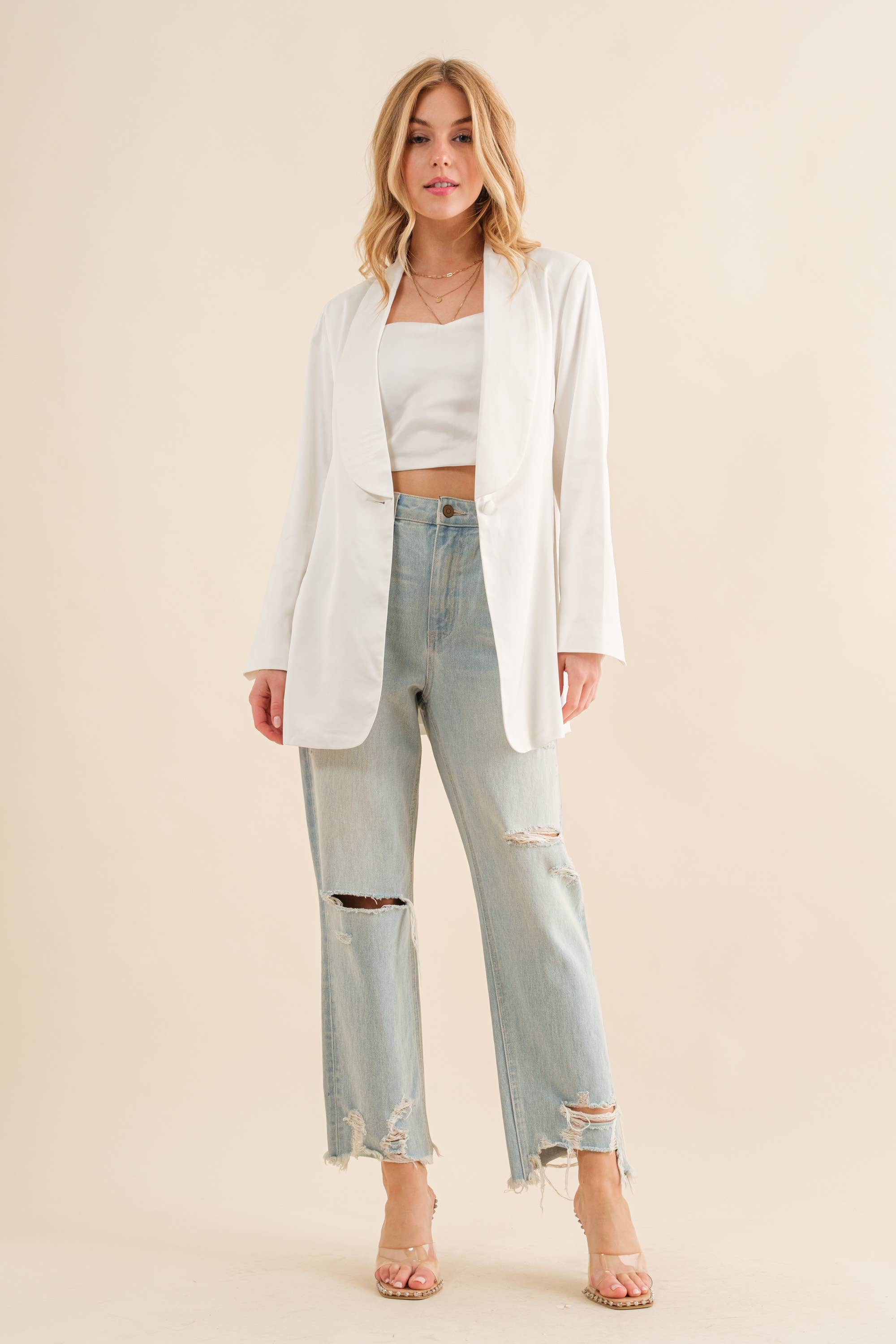 Satin Sweetheart Tube Top with  Blazer Set