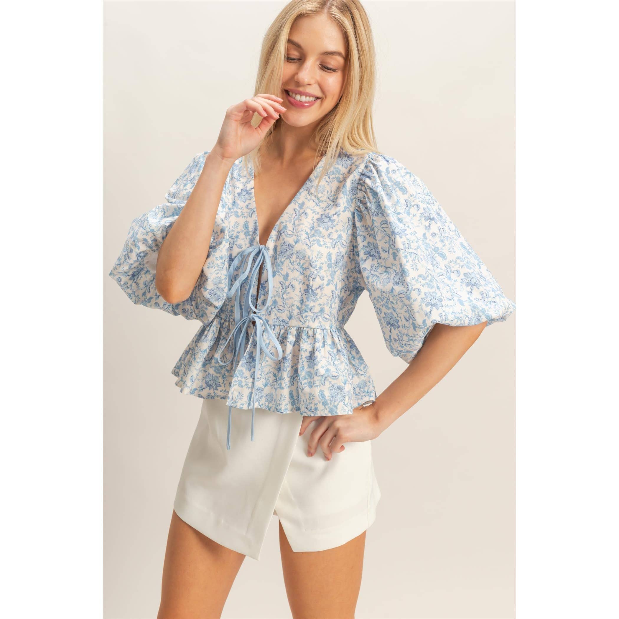 Floral Tie-Front Peplum Top
