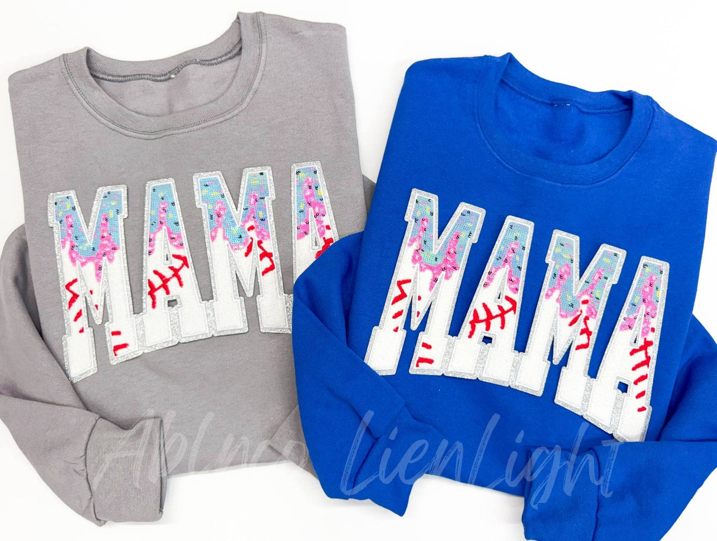 Mama Baseball Drip Ice Cream Sequin Chenille Patch - Large