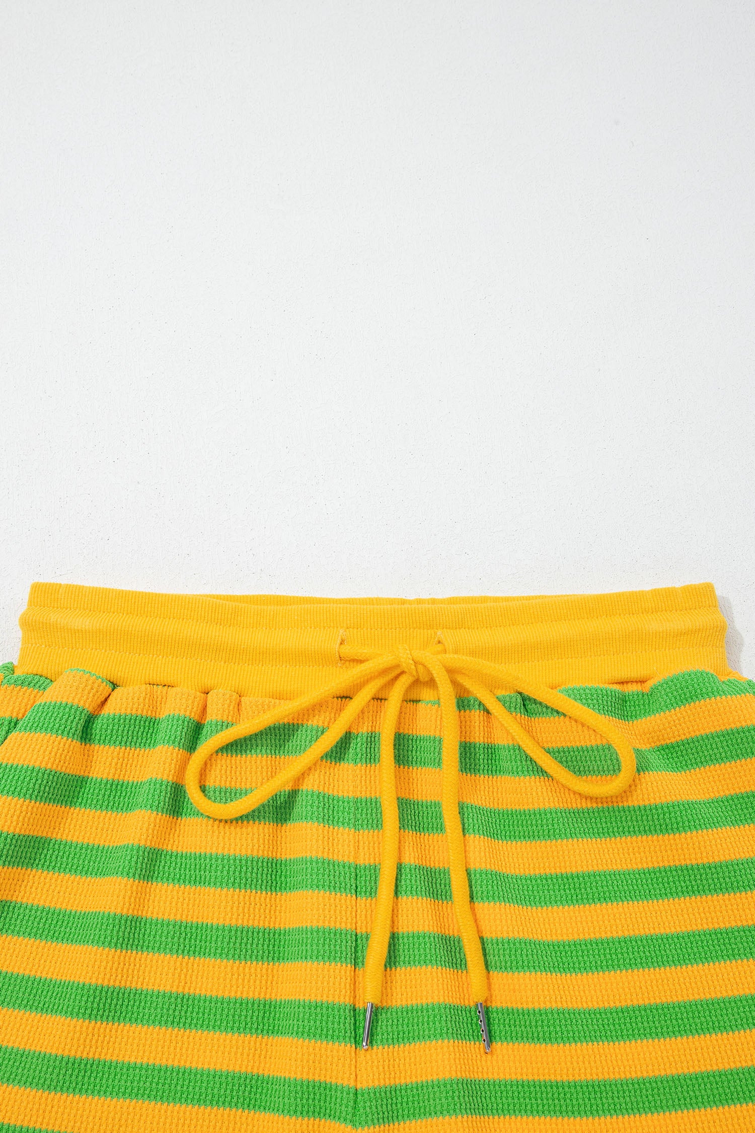 Green Stripe Puff Short Sleeve T Shirt Matching Shorts Set